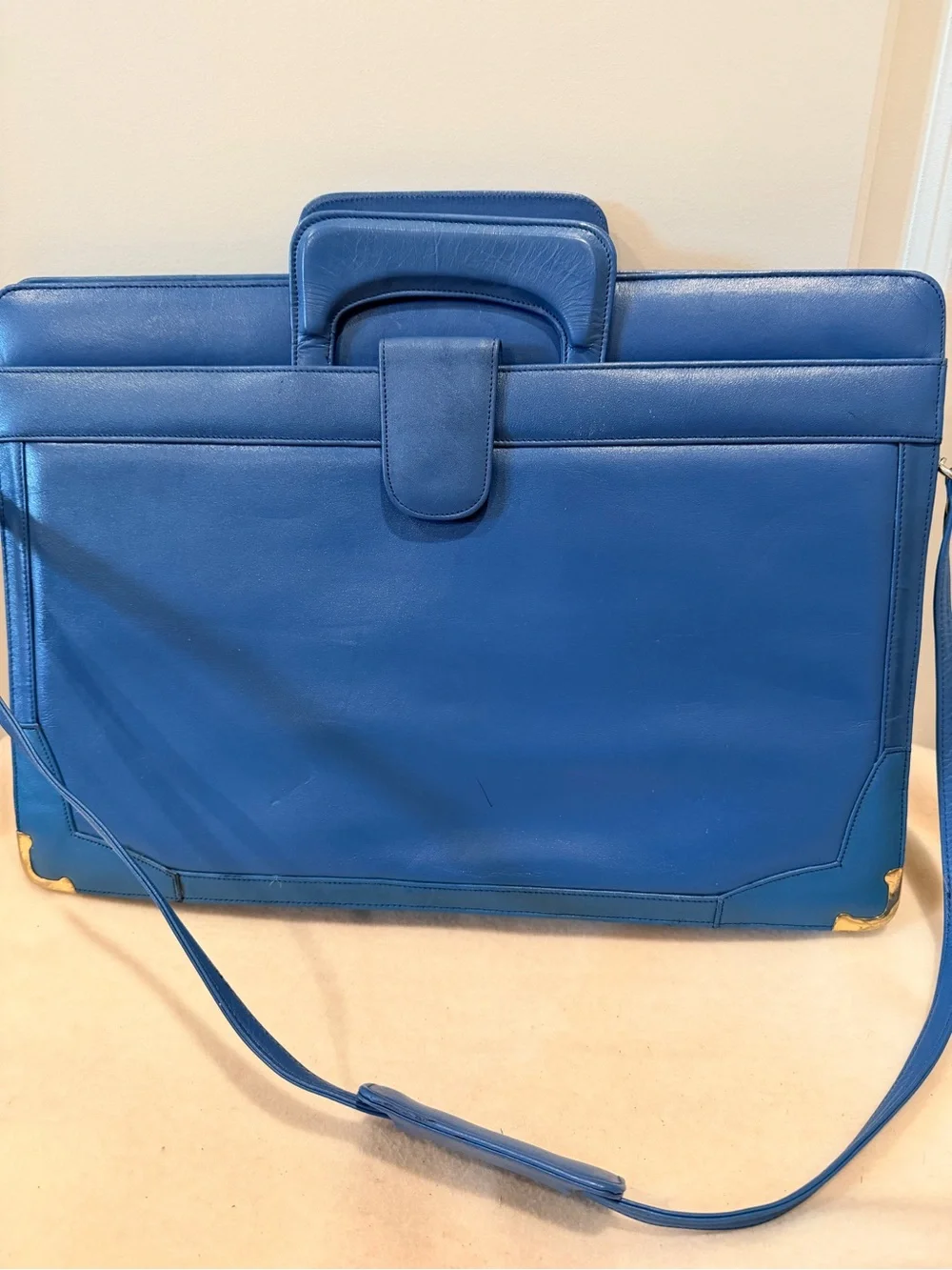 Vintage 1980s Leather of The Sea Leather Portfolio Briefcase Bag in Ocean Blue